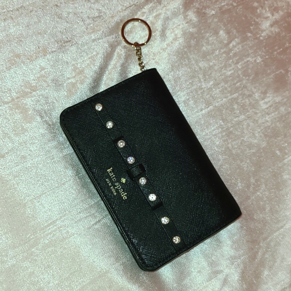 Kate Spade New York Laurel Way Jewled  Wallet, Black Saffiano Leather